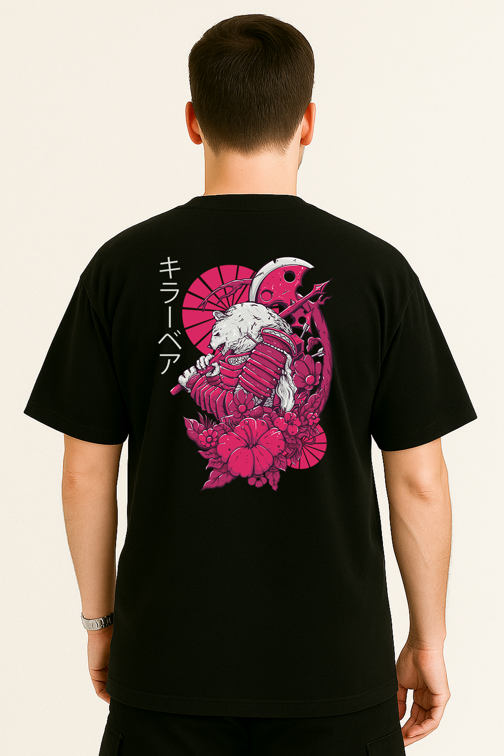 Samurai Bear Graphic Tee – Oversized Heavyweight Cotton Japanese Streetwear T-Shirt