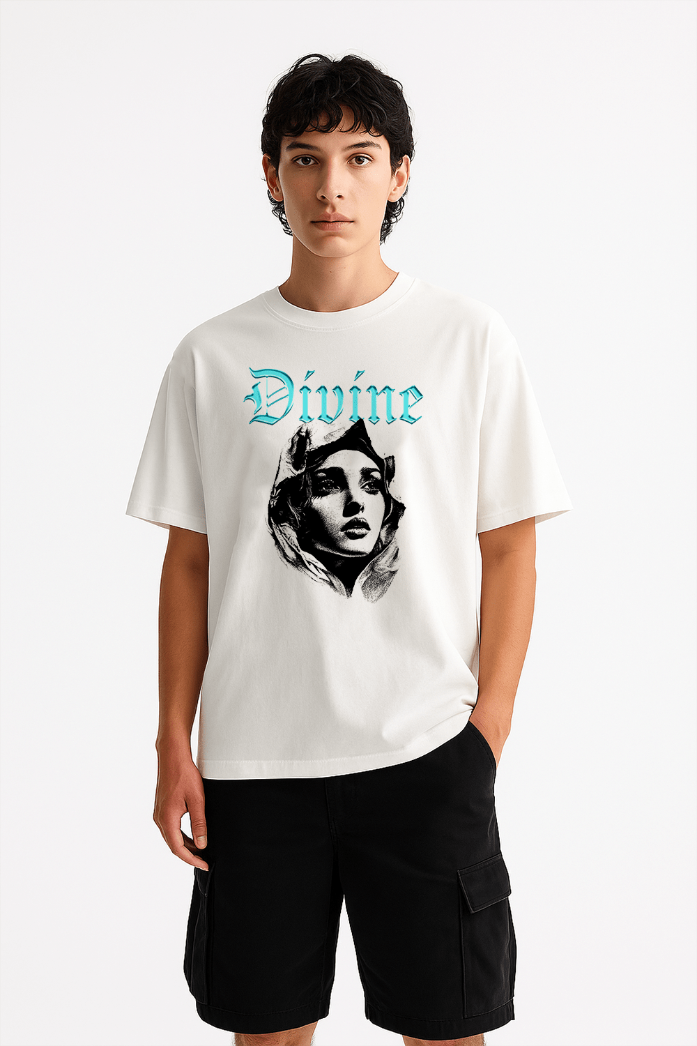 Divine Virgin Mary 2.0 Graphic Tee – Oversized Heavyweight Cotton Catholic Streetwear T-Shirt
