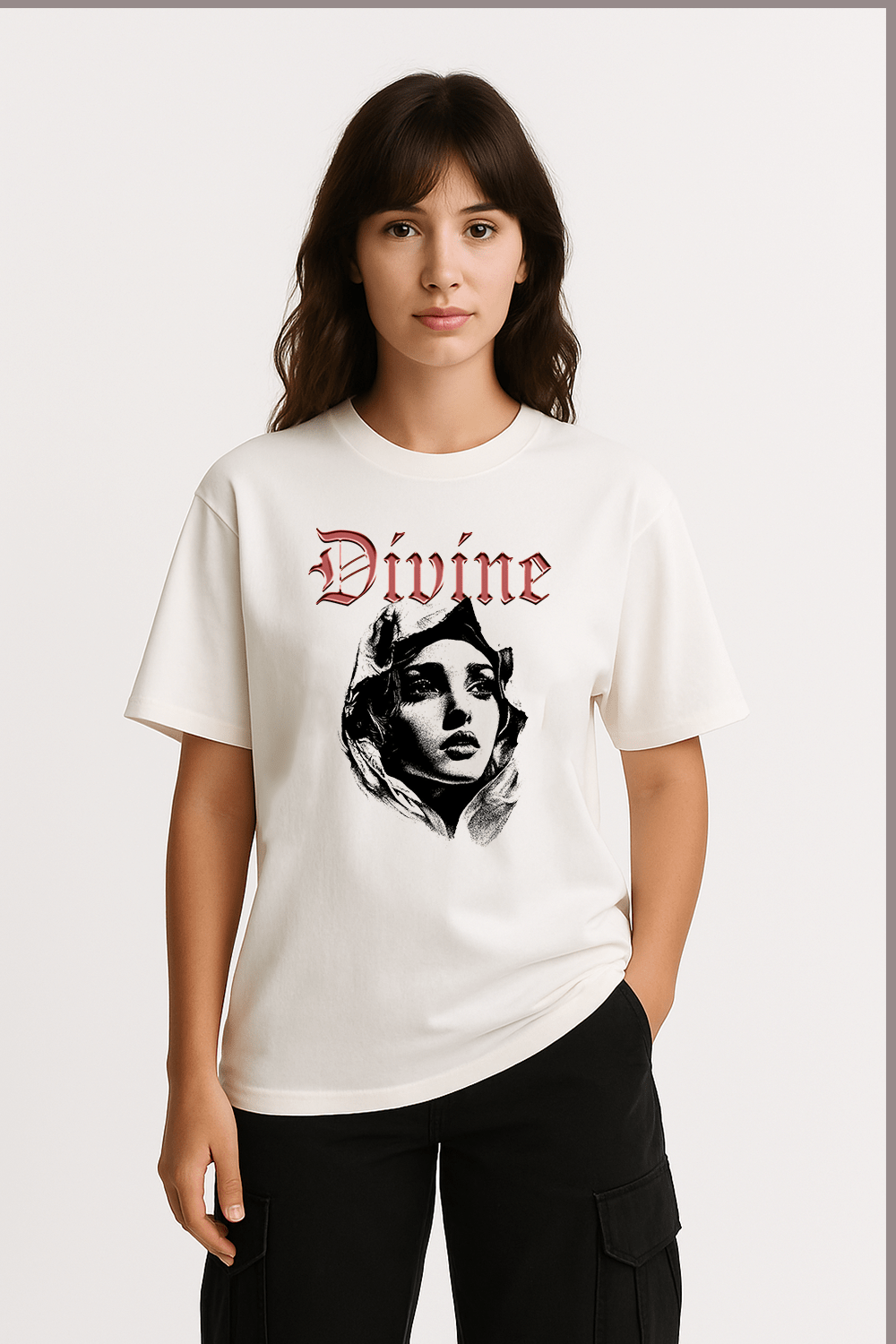 Divine Virgin Mary 2.0 Graphic Tee – Oversized Heavyweight Cotton Catholic Streetwear T-Shirt
