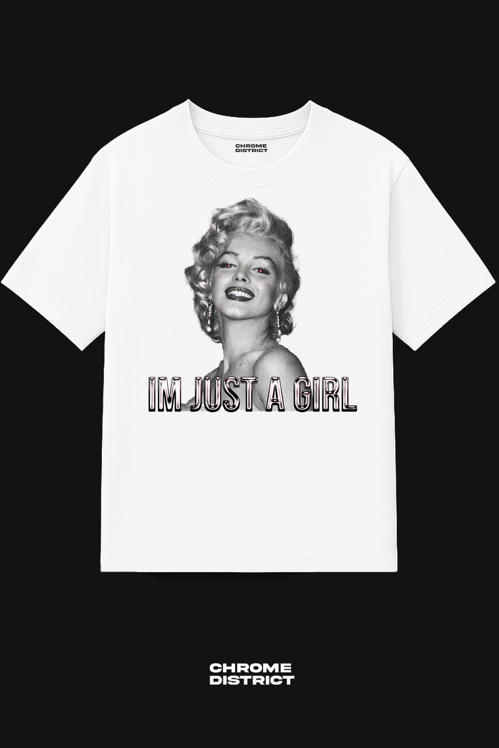 Just a Girl Hot-Pink Chrome Lettering Graphic Tee – Oversized Heavyweight Cotton Streetwear T-Shirt