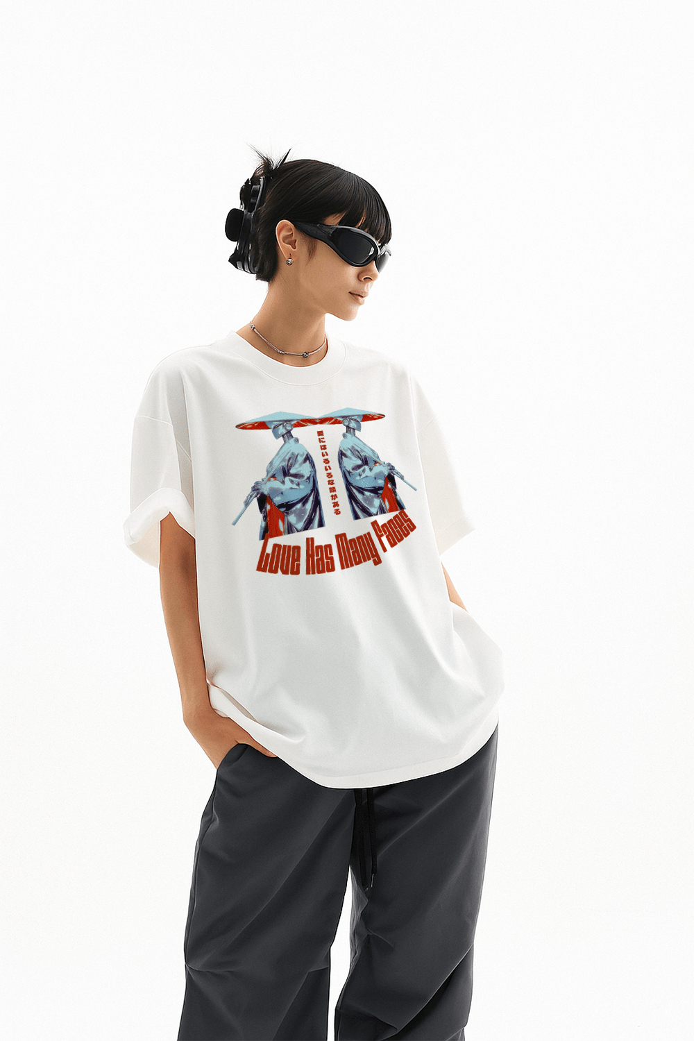 Love Has Many Faces Anime Graphic Tee – Oversized Heavyweight Cotton Japanese Streetwear T-Shirt