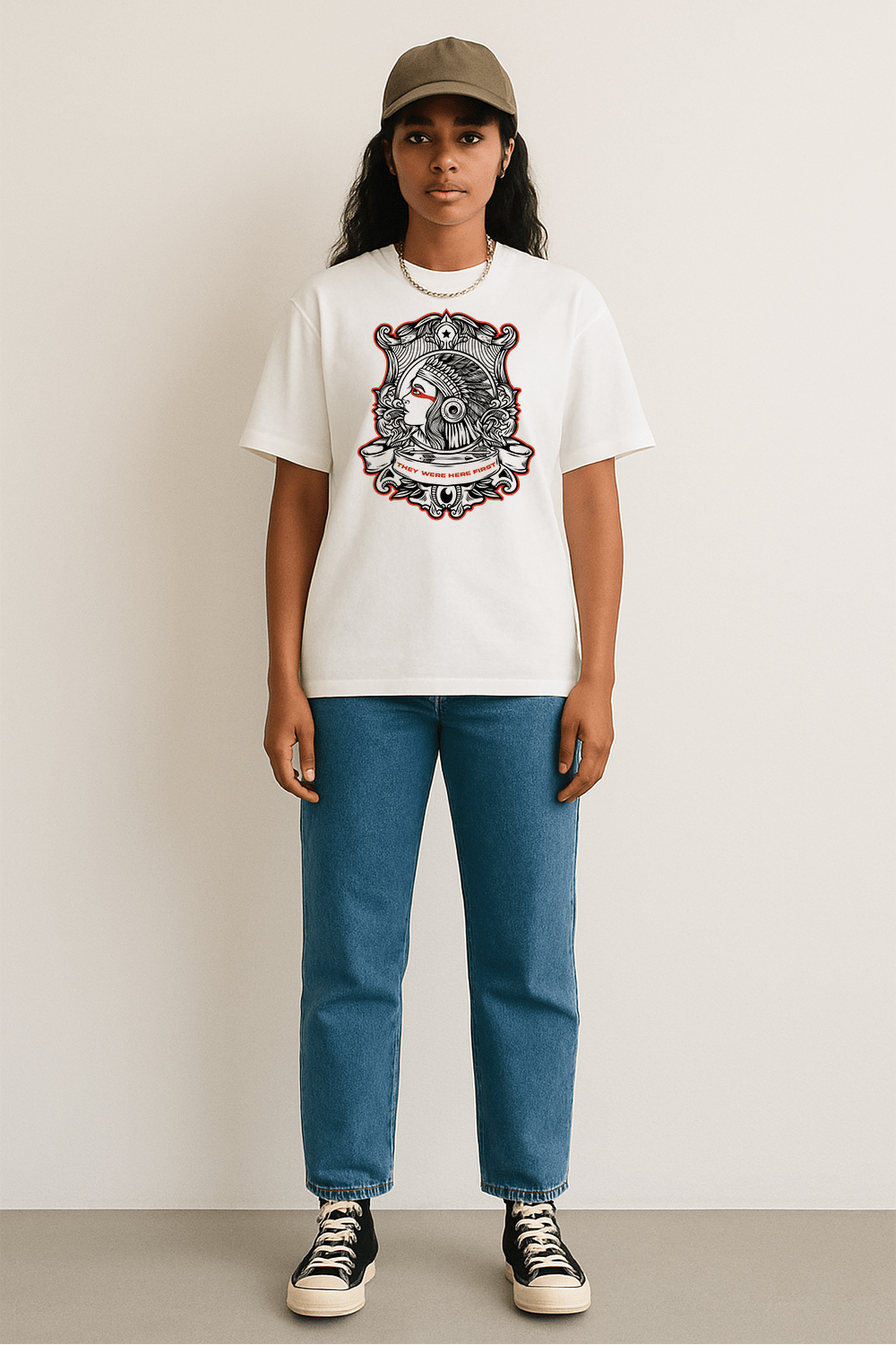 Native Indian Graphic Tee – Oversized Heavyweight Cotton Indigenous Streetwear T-Shirt