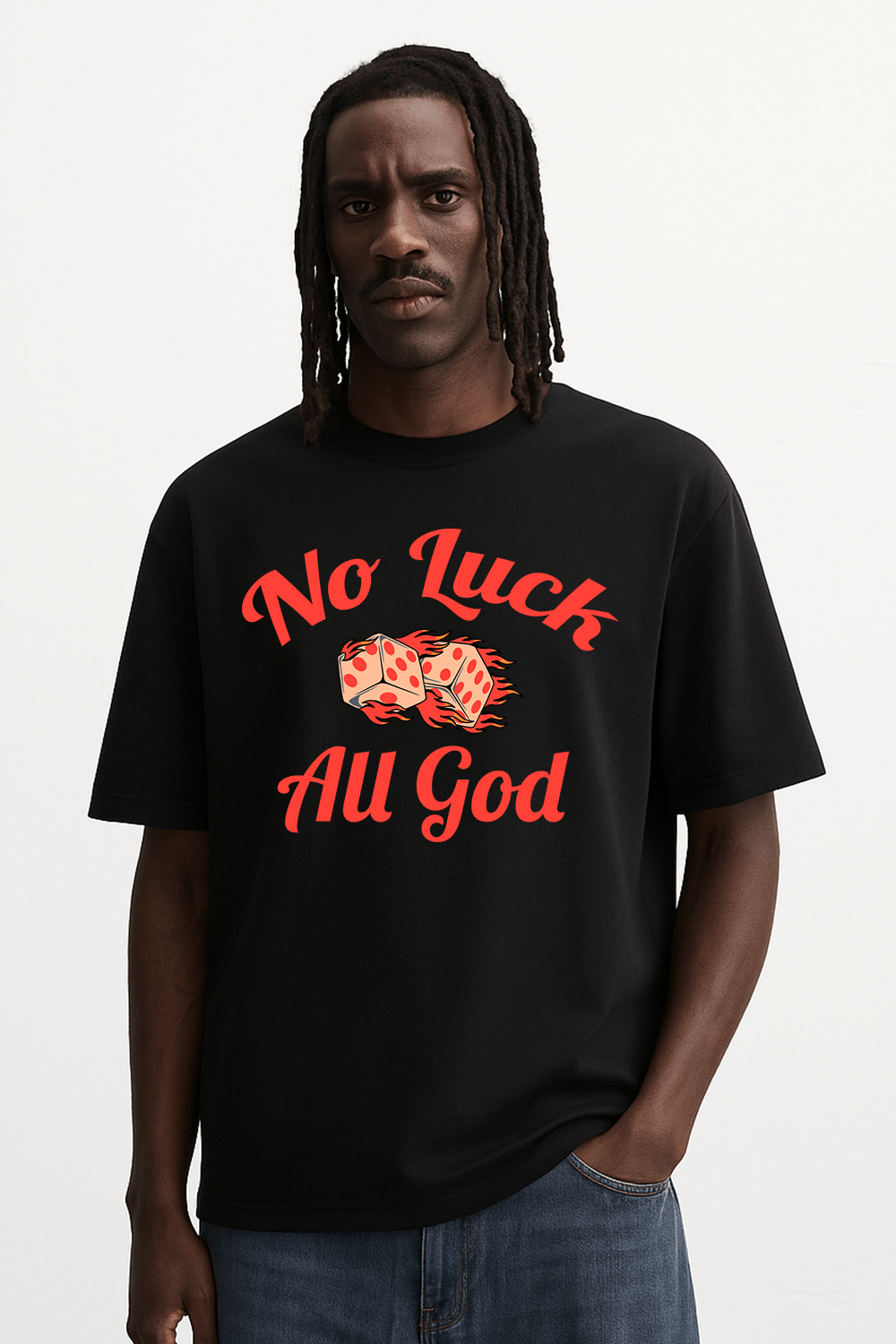 No Luck, All God Graphic Tee – Oversized Heavyweight Cotton Christian Streetwear T-Shirt