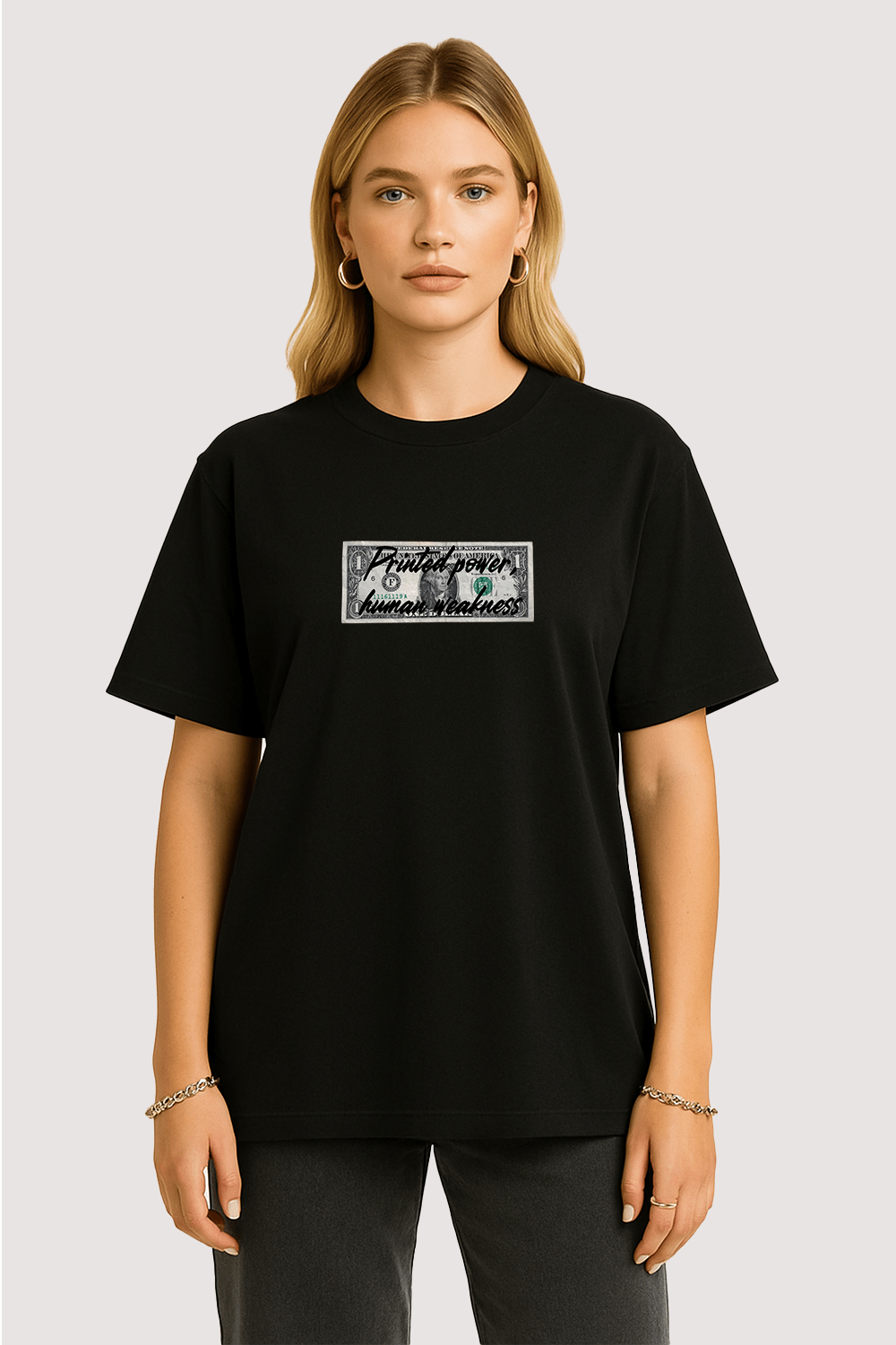 Printed Power Human Weakness Graphic Tee – Oversized Heavyweight Cotton Streetwear T-Shirt