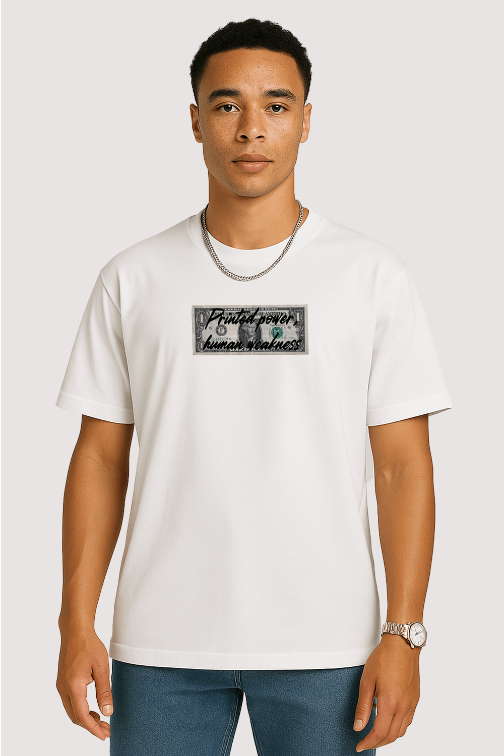 Printed Power Human Weakness Graphic Tee – Oversized Heavyweight Cotton Streetwear T-Shirt