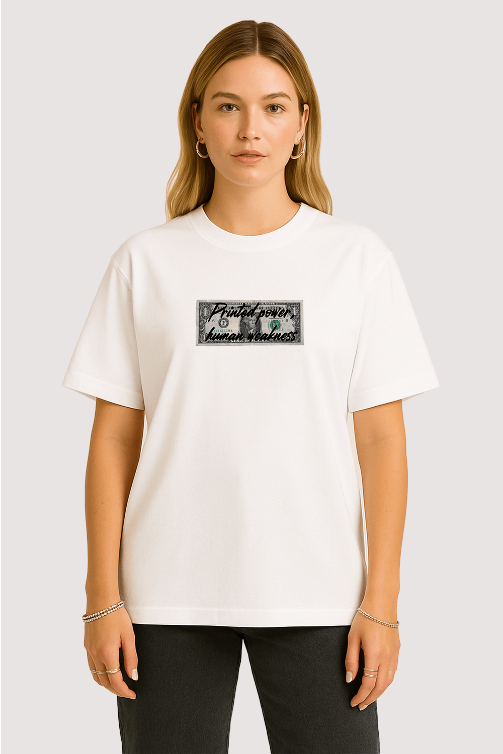 Printed Power Human Weakness Graphic Tee – Oversized Heavyweight Cotton Streetwear T-Shirt