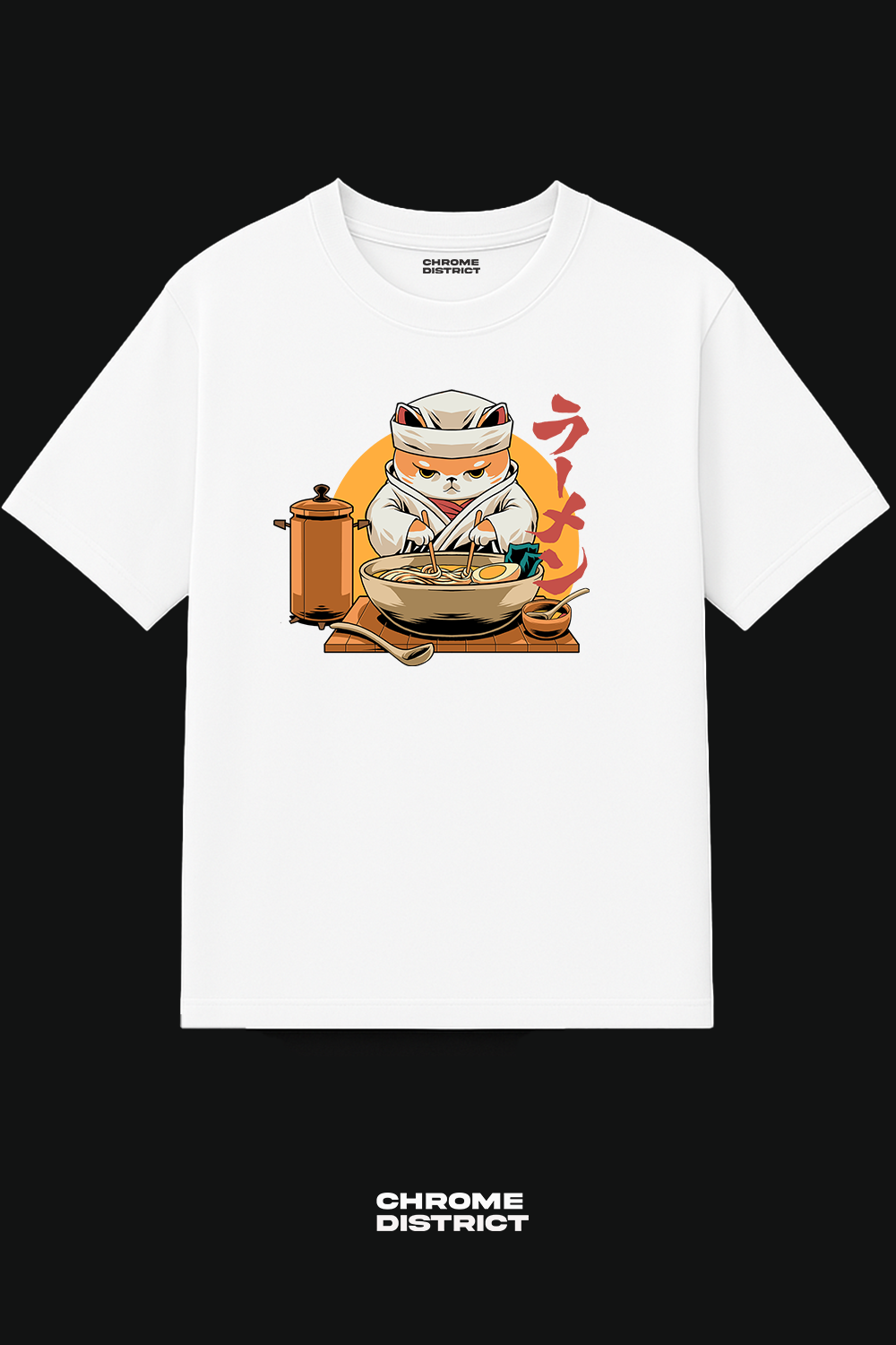 Cat Ramen Chef Graphic Tee – Oversized Heavyweight Cotton Japanese Streetwear T-Shirt