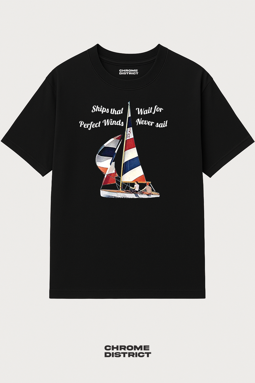 Sailboat Graphic Tee – Oversized Heavyweight Cotton Nautical Streetwear T-Shirt