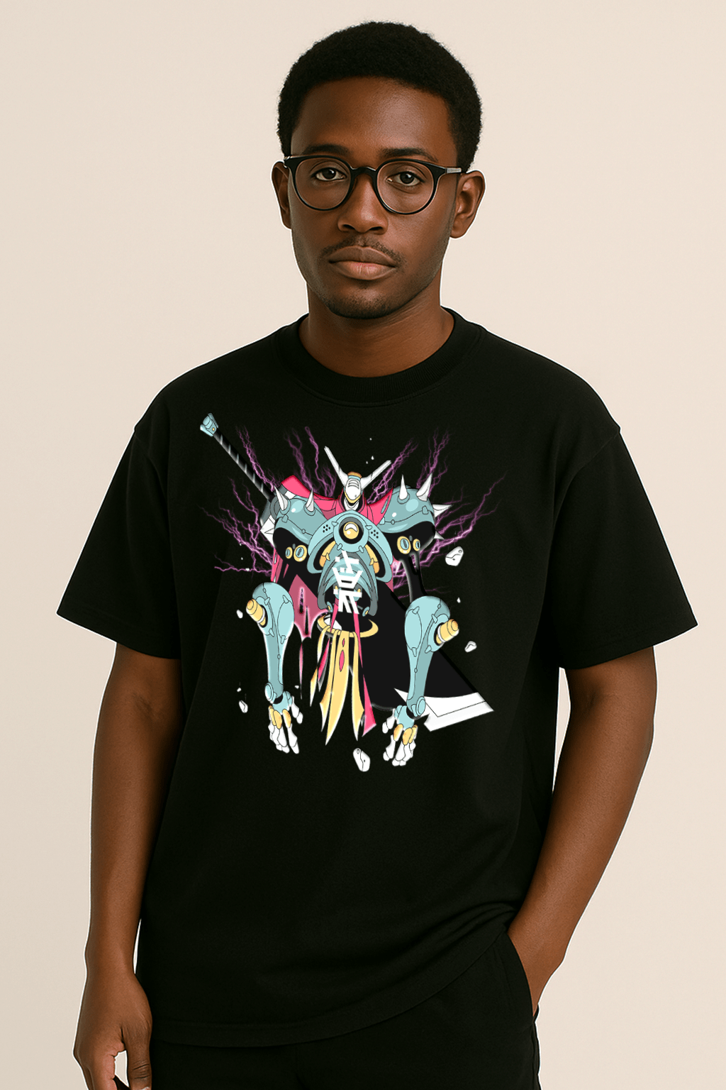 Samurai Robot Graphic Tee – Oversized Heavyweight Cotton Japanese Streetwear T-Shirt