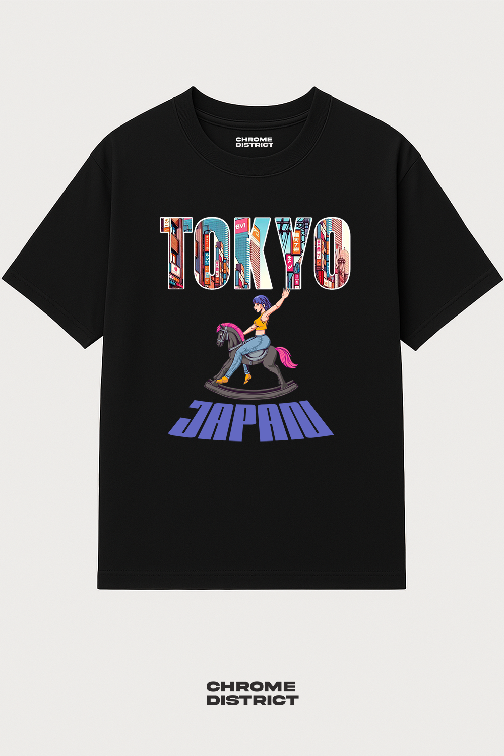 Tokyo Horse Rider Graphic Tee – Oversized Heavyweight Cotton Japanese Streetwear T-Shirt