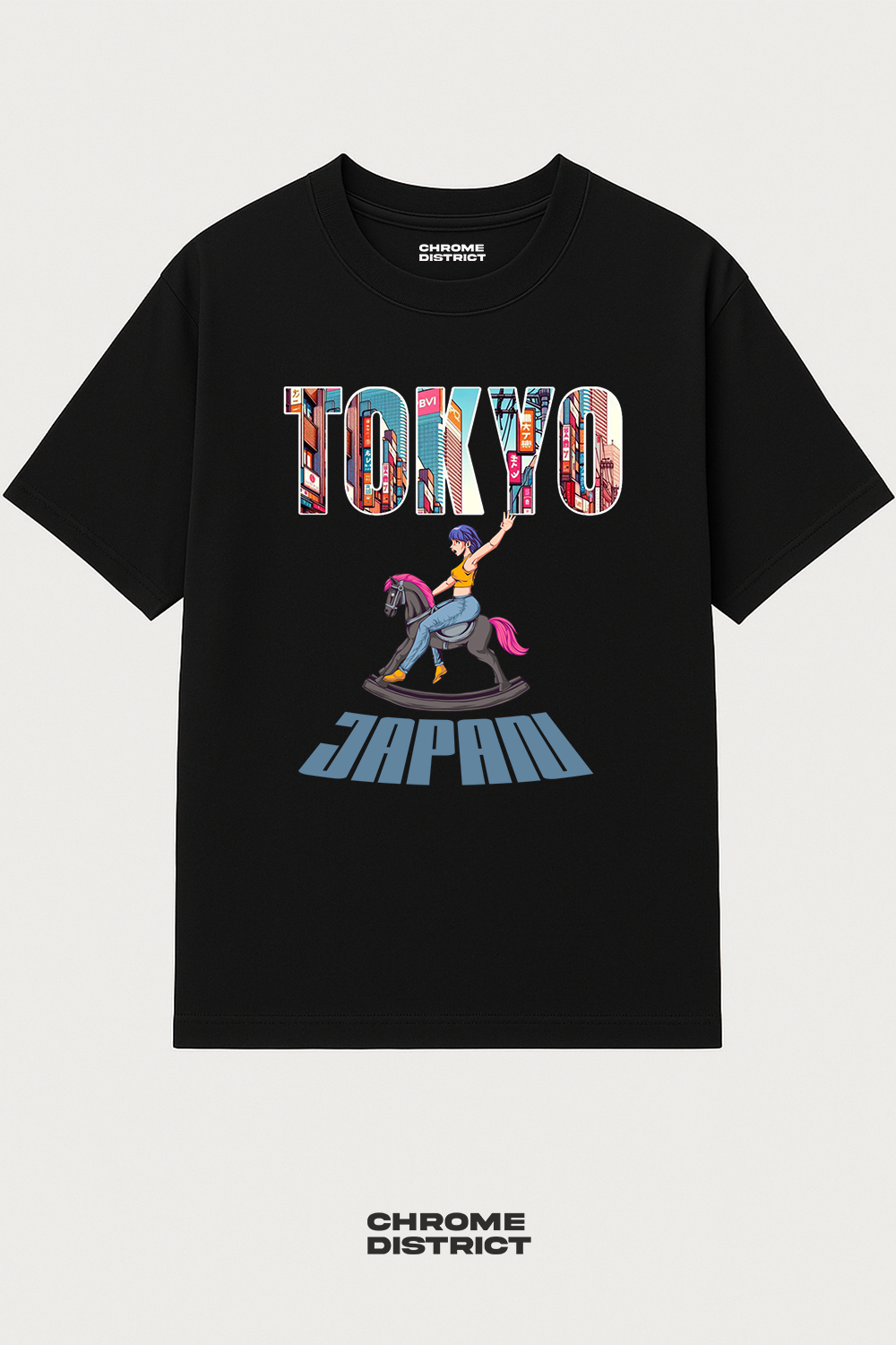 Tokyo Horse Rider Graphic Tee – Oversized Heavyweight Cotton Japanese Streetwear T-Shirt