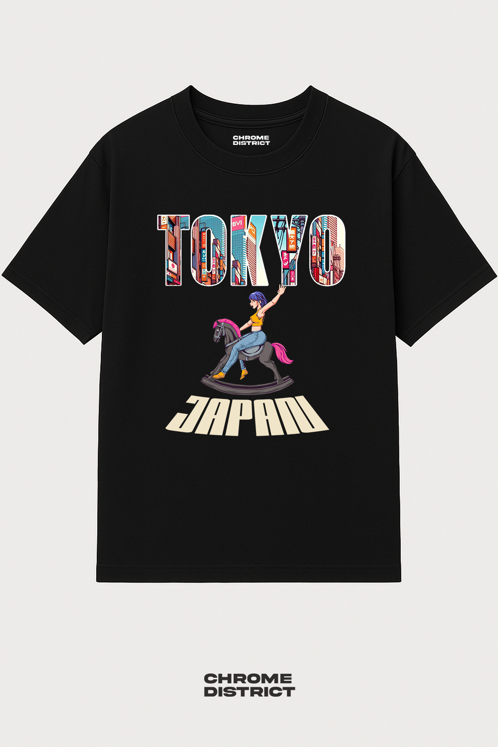 Tokyo Horse Rider Graphic Tee – Oversized Heavyweight Cotton Japanese Streetwear T-Shirt
