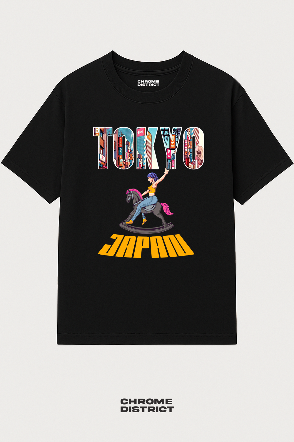 Tokyo Horse Rider Graphic Tee – Oversized Heavyweight Cotton Japanese Streetwear T-Shirt