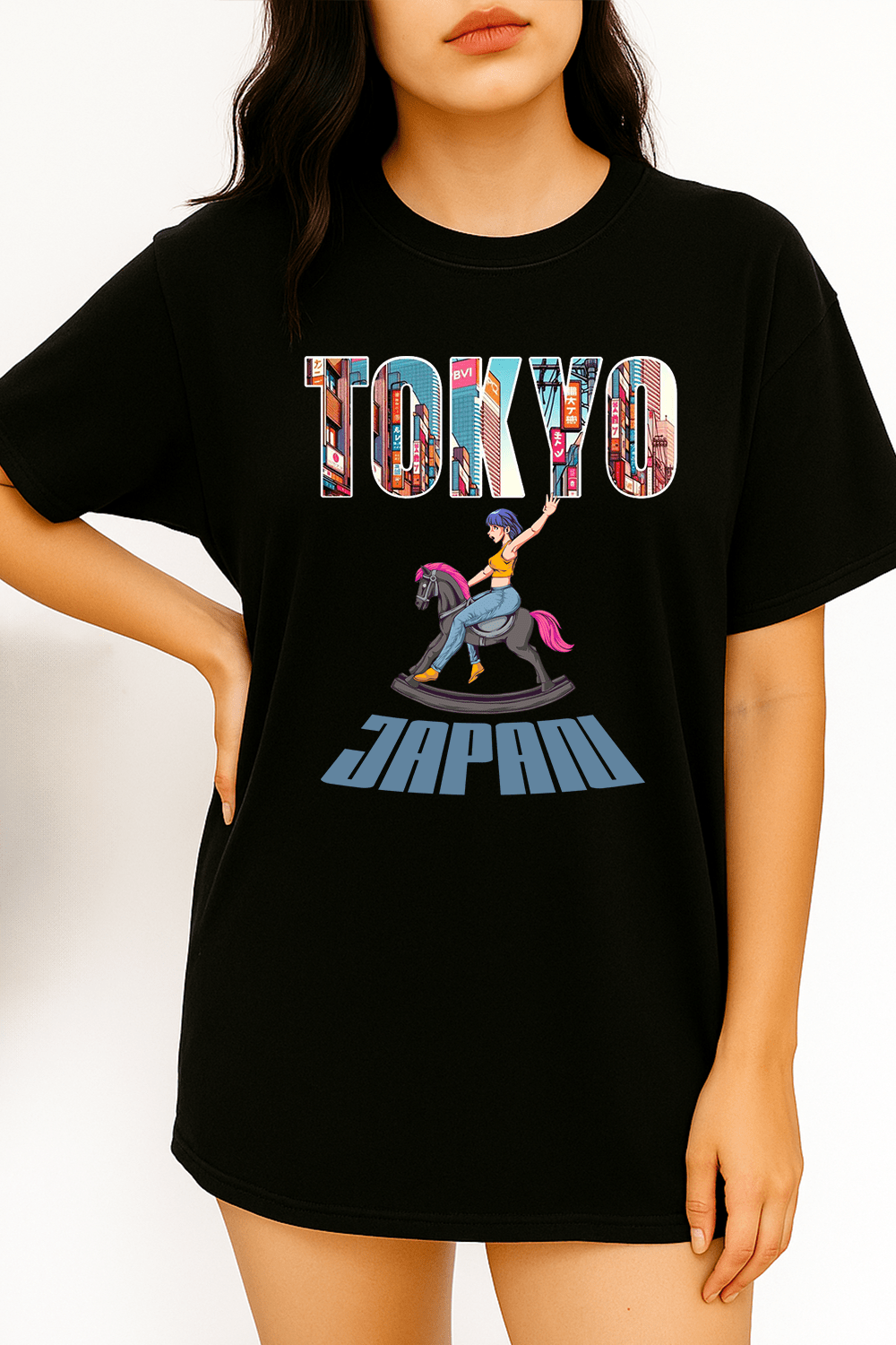 Tokyo Horse Rider Graphic Tee – Oversized Heavyweight Cotton Japanese Streetwear T-Shirt