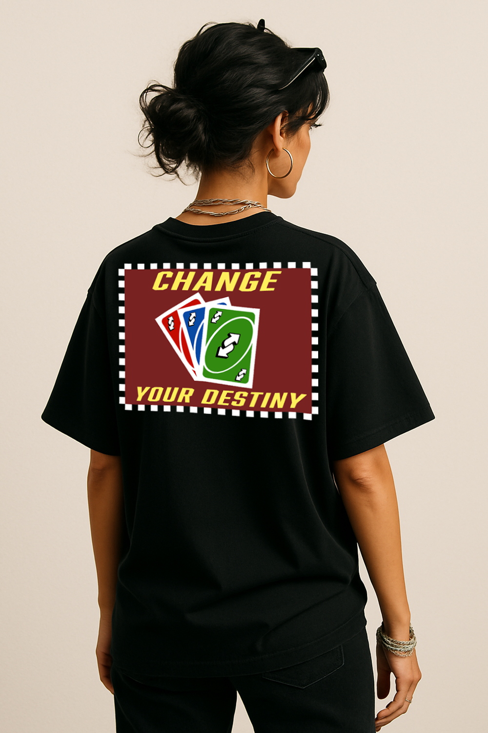 Uno Card Graphic Tee – Oversized Heavyweight Cotton Retro Game Streetwear T-Shirt