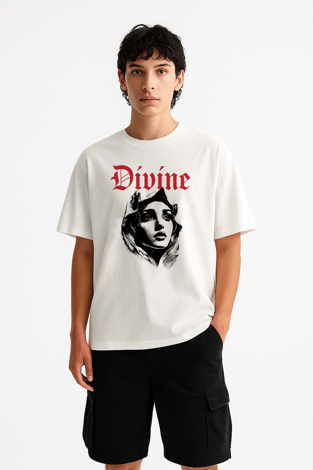 Divine Virgin Mary 2.0 Graphic Tee – Oversized Heavyweight Cotton Catholic Streetwear T-Shirt