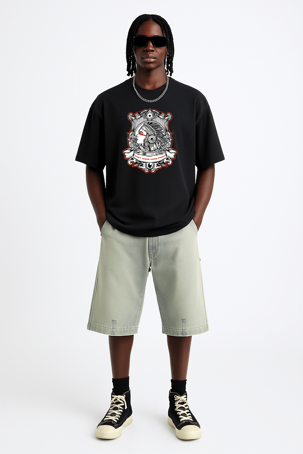 Native Indian Graphic Tee – Oversized Heavyweight Cotton Indigenous Streetwear T-Shirt