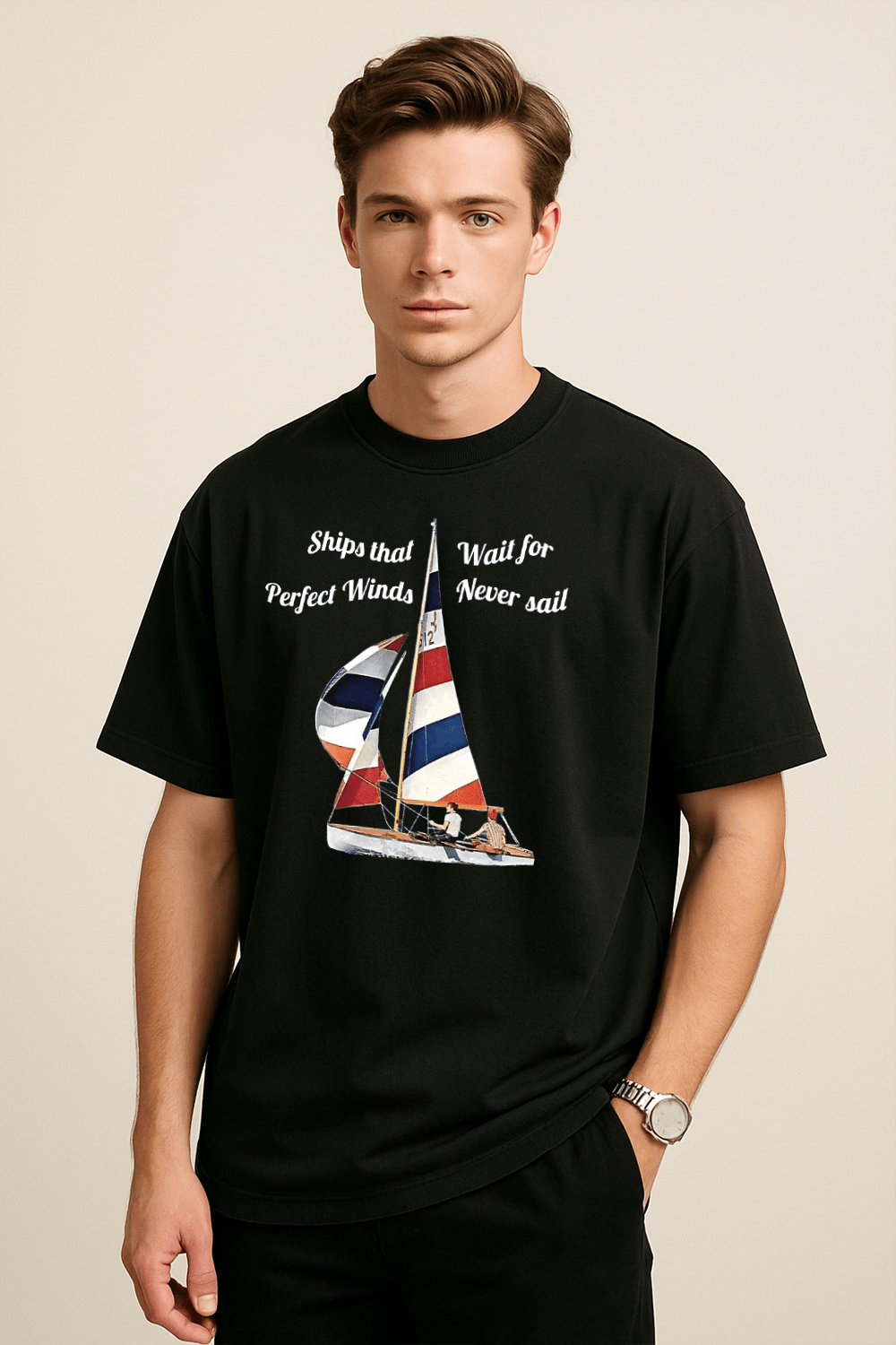 Sailboat Graphic Tee – Oversized Heavyweight Cotton Nautical Streetwear T-Shirt