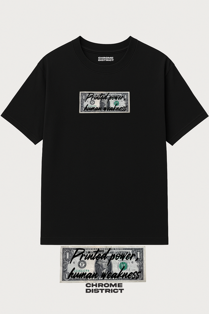 Printed Power Human Weakness Graphic Tee – Oversized Heavyweight Cotton Streetwear T-Shirt