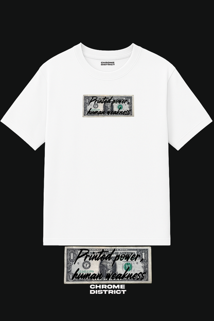 Printed Power Human Weakness Graphic Tee – Oversized Heavyweight Cotton Streetwear T-Shirt