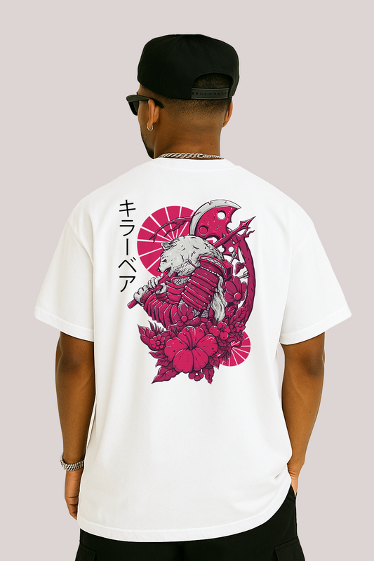 Samurai Bear Graphic Tee – Oversized Heavyweight Cotton Japanese Streetwear T-Shirt