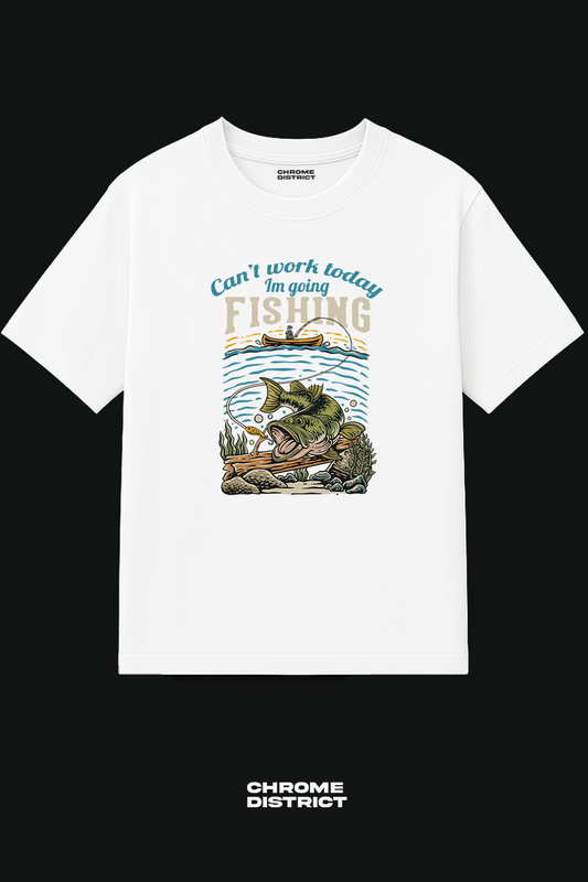 Can’t Work — Going Fishing Graphic Tee – Oversized Heavyweight Cotton Funny Angler T-Shirt