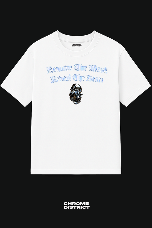 Chrome Mask – Remove the Mask, Remove the Heart Graphic Tee – Oversized Heavyweight Cotton Streetwear T-Shirt