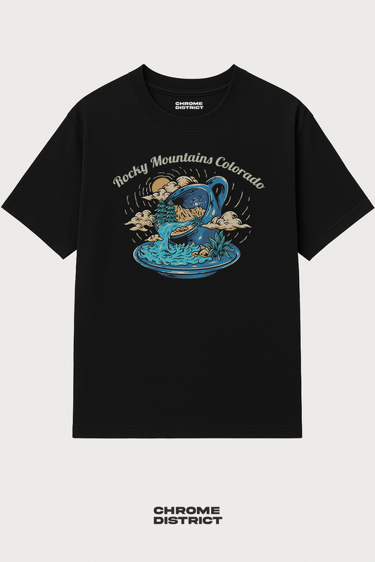 Rocky Mountains Colorado Graphic Tee – Oversized Heavyweight Cotton Adventure Streetwear T-Shirt