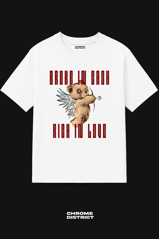 Broke in Cash, Rich in Love – Cupid Teddy Bear Graphic Tee – Oversized Heavyweight Cotton Red Streetwear T-Shirt