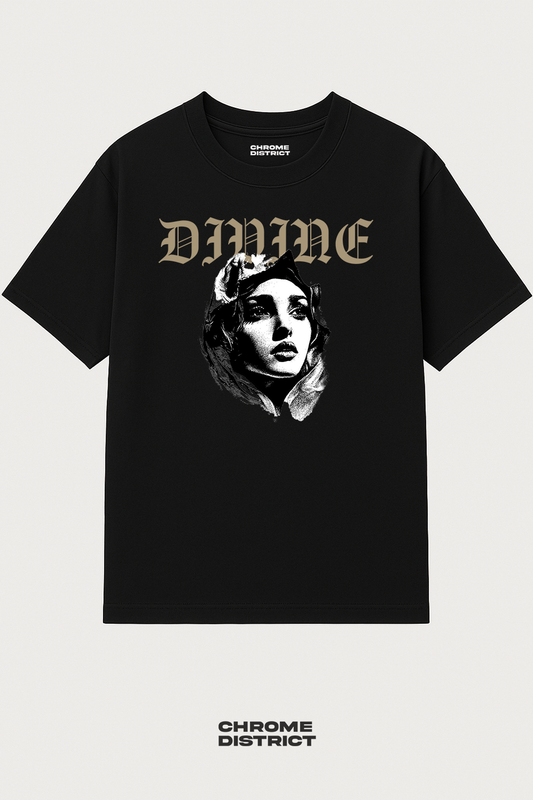 Divine Virgin Mary Graphic Tee – Oversized Heavyweight Cotton Catholic Streetwear T-Shirt