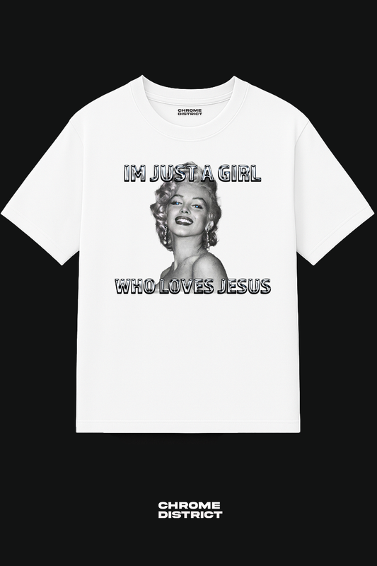 Just a Girl Who Loves Jesus Graphic Tee – Oversized Heavyweight Cotton Christian Streetwear T-Shirt