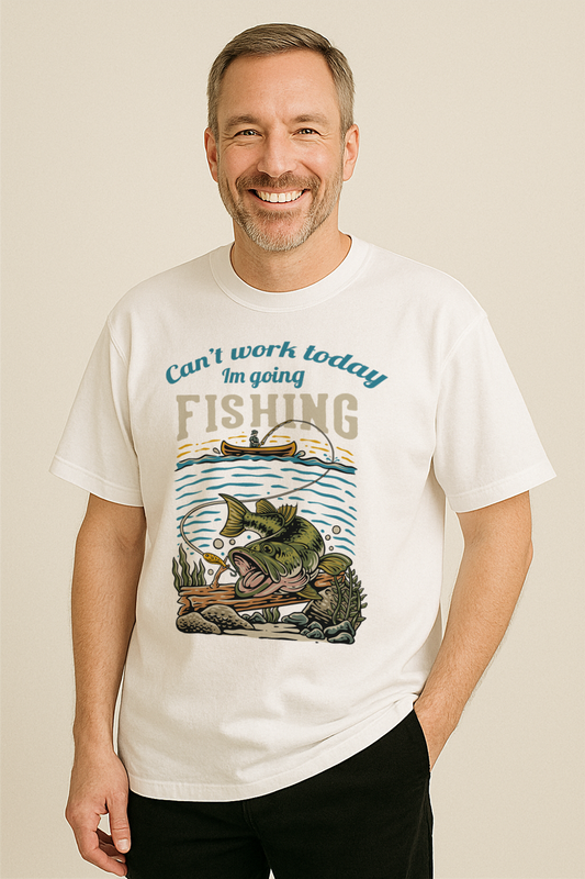 Can’t Work — Going Fishing Graphic Tee – Oversized Heavyweight Cotton Funny Angler T-Shirt