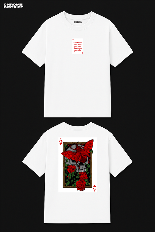 Horned Beetle Skull Card Graphic Tee – Oversized Heavyweight Cotton Gothic Streetwear T-Shirt