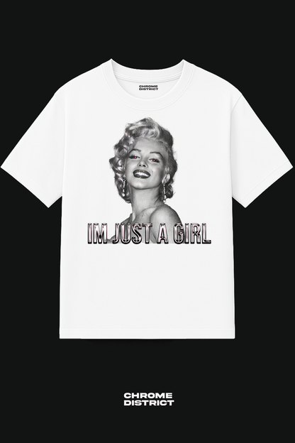 Just a Girl Hot-Pink Chrome Lettering Graphic Tee – Oversized Heavyweight Cotton Streetwear T-Shirt