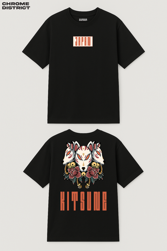 Kitsune Japan Graphic Tee – Oversized Heavyweight Cotton Japanese Streetwear T-Shirt