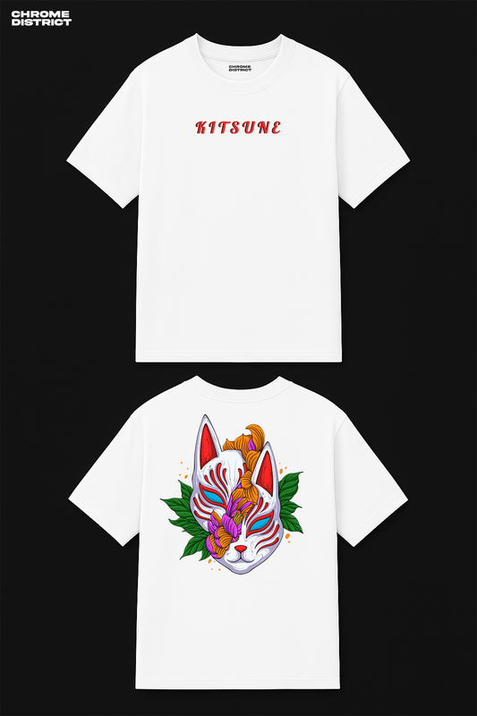Kitsune Mask Graphic Tee – Oversized Heavyweight Cotton Japanese Streetwear T-Shirt