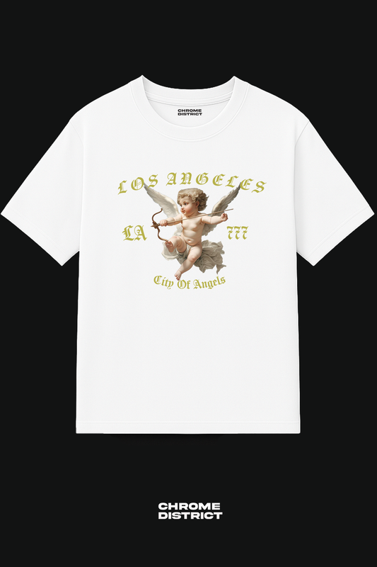 LA Angel City of Angels Graphic Tee – Oversized Heavyweight Cotton Gold Streetwear T-Shirt