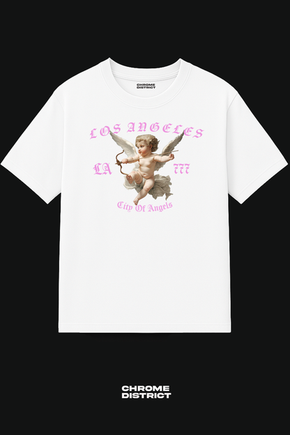 LA Angel City of Angels Graphic Tee – Oversized Heavyweight Cotton Pink Streetwear T-Shirt
