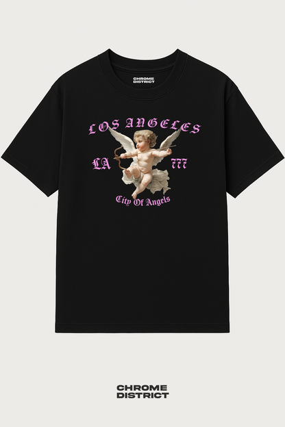 LA Angel City of Angels Graphic Tee – Oversized Heavyweight Cotton Pink Streetwear T-Shirt