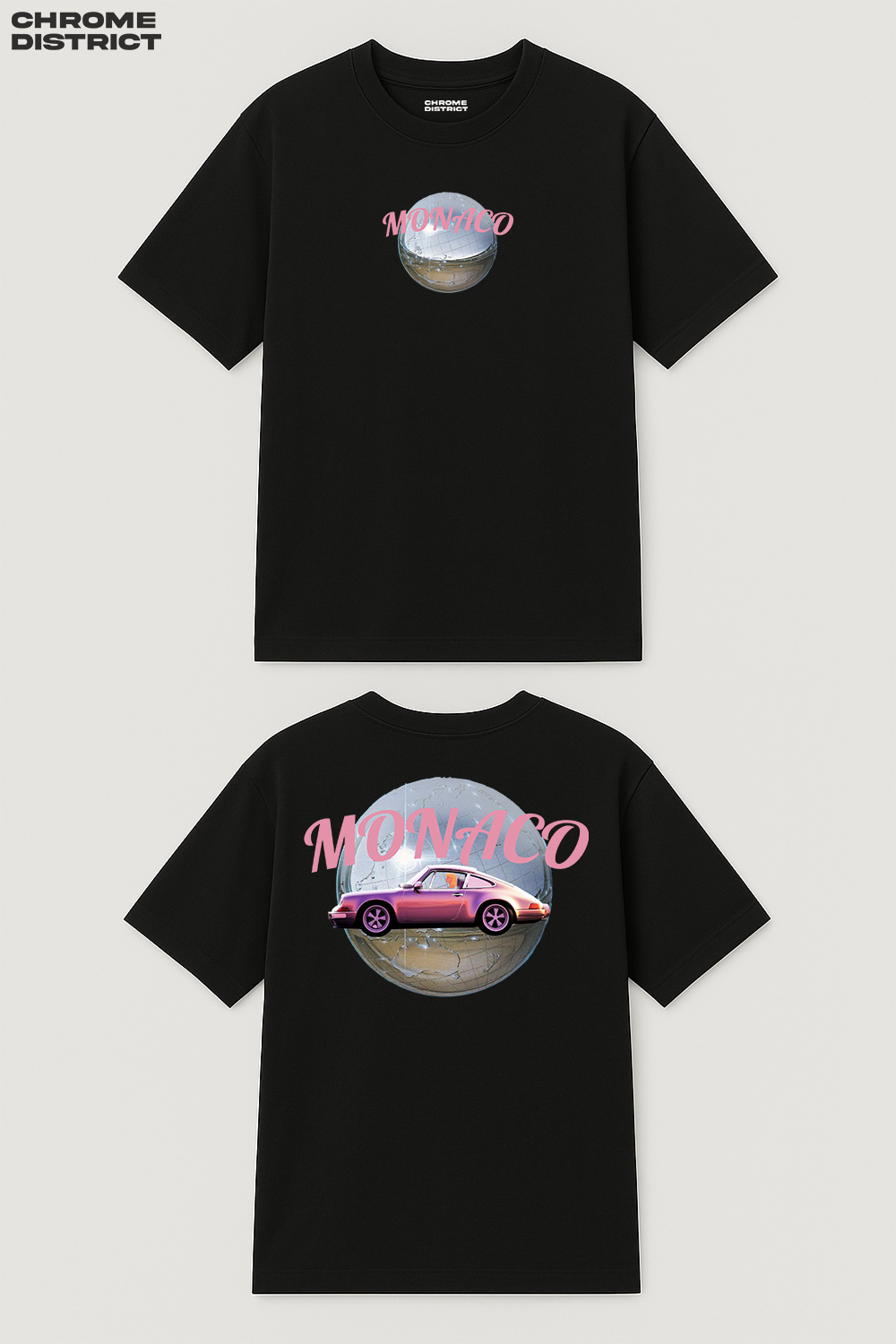 Monaco Pink Racing Graphic Tee – Oversized Heavyweight Cotton Motorsport Streetwear T-Shirt