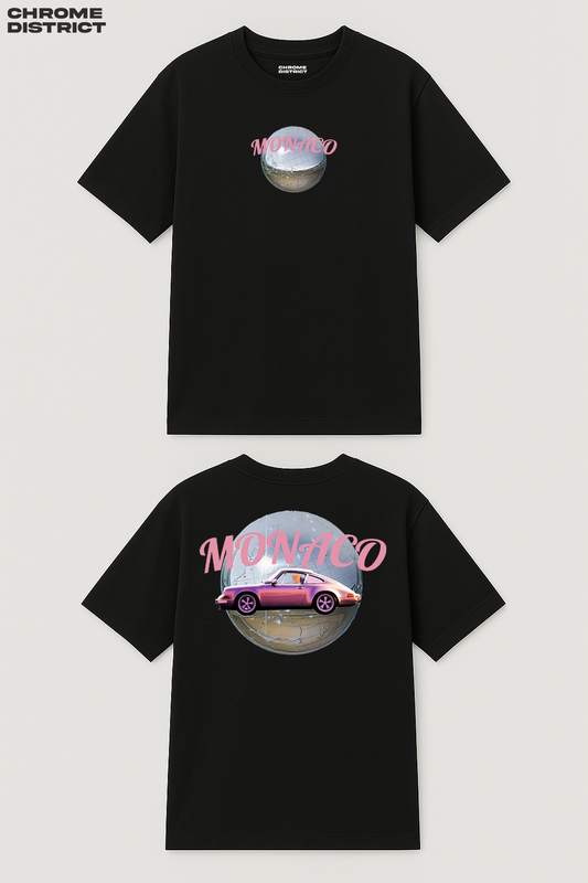 Monaco Pink Racing Graphic Tee – Oversized Heavyweight Cotton Motorsport Streetwear T-Shirt