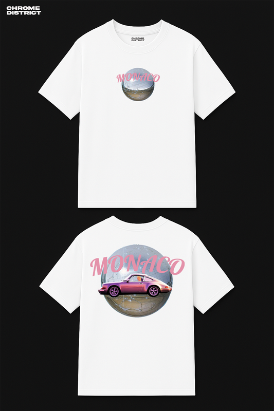Monaco Pink Racing Graphic Tee – Oversized Heavyweight Cotton Motorsport Streetwear T-Shirt
