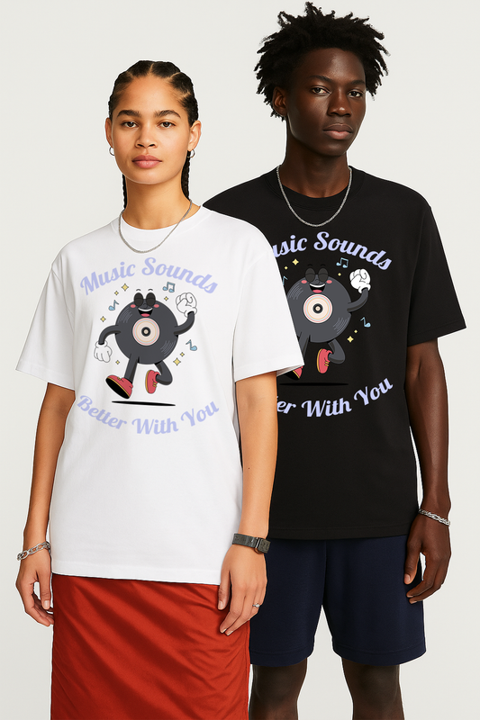 Music Sounds Better With You Graphic Tee – Oversized Heavyweight Cotton Vintage Music T-Shirt