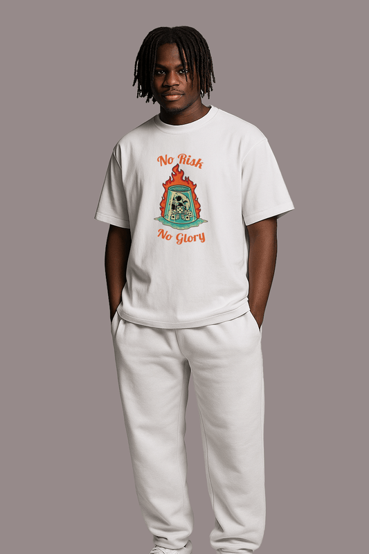 No Risk No Glory Graphic Tee – Oversized Heavyweight Cotton Streetwear T-Shirt