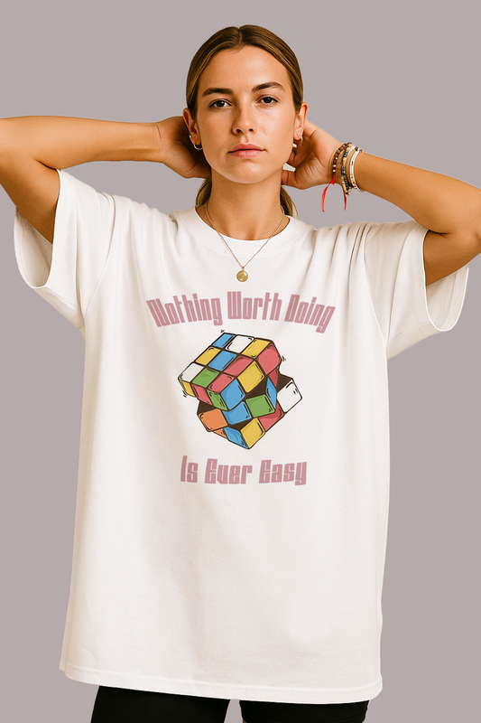 Rubix Cube Graphic Tee – Oversized Heavyweight Cotton Retro Puzzle Streetwear T-Shirt