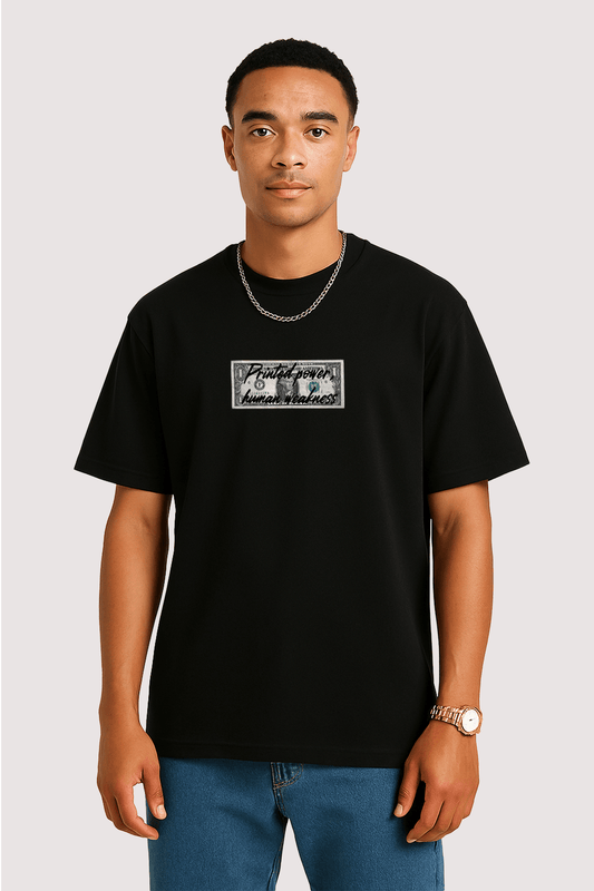 Printed Power Human Weakness Graphic Tee – Oversized Heavyweight Cotton Streetwear T-Shirt
