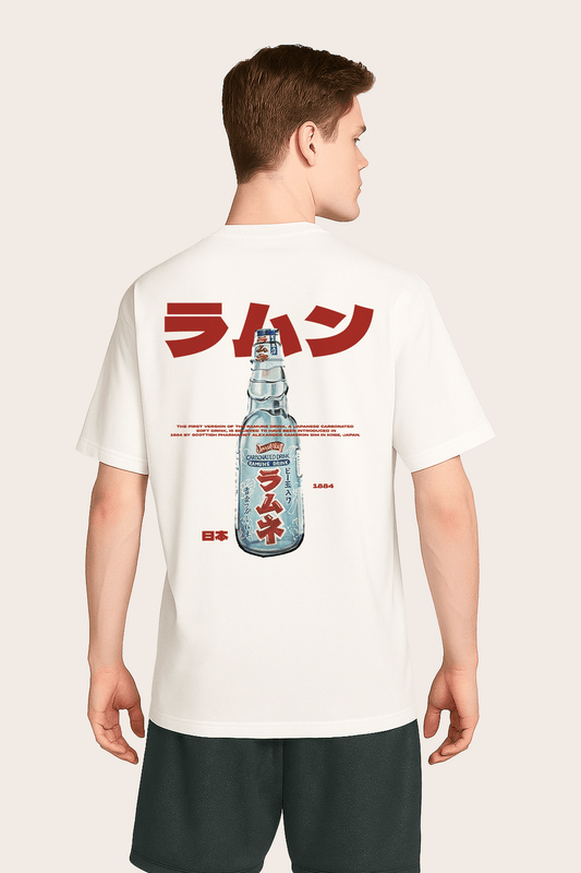 Ramune Bottle Graphic Tee – Oversized Heavyweight Cotton Japanese Streetwear T-Shirt
