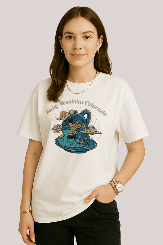 Rocky Mountains Colorado Graphic Tee – Oversized Heavyweight Cotton Adventure Streetwear T-Shirt