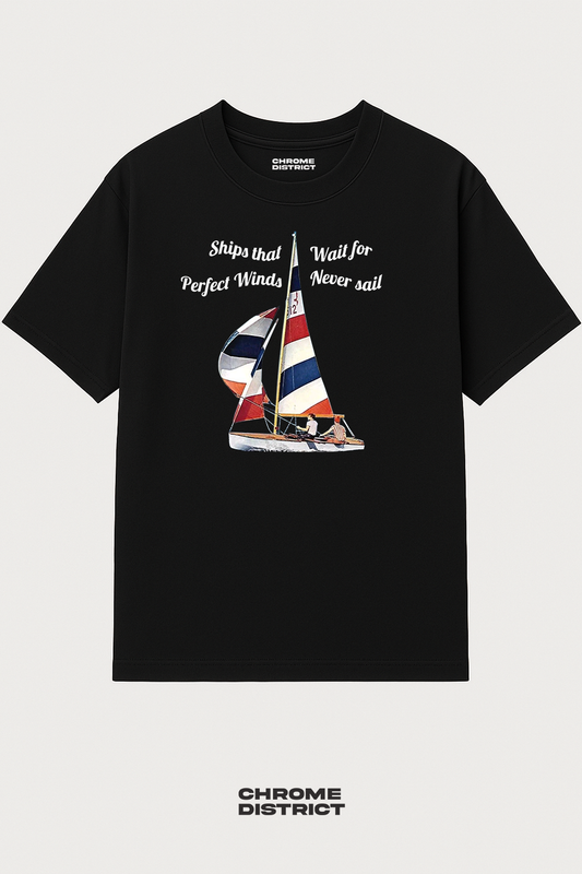 Sailboat Graphic Tee – Oversized Heavyweight Cotton Nautical Streetwear T-Shirt