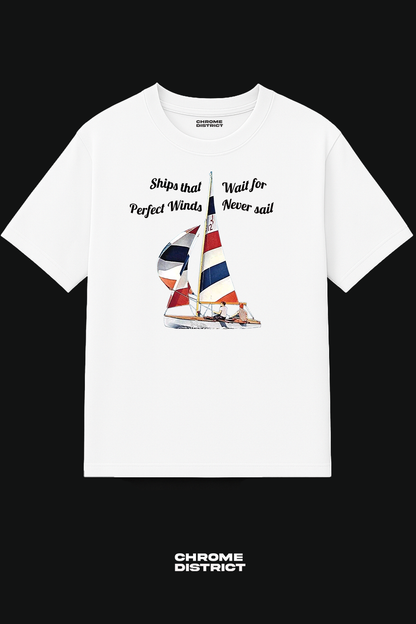 Sailboat Graphic Tee – Oversized Heavyweight Cotton Nautical Streetwear T-Shirt